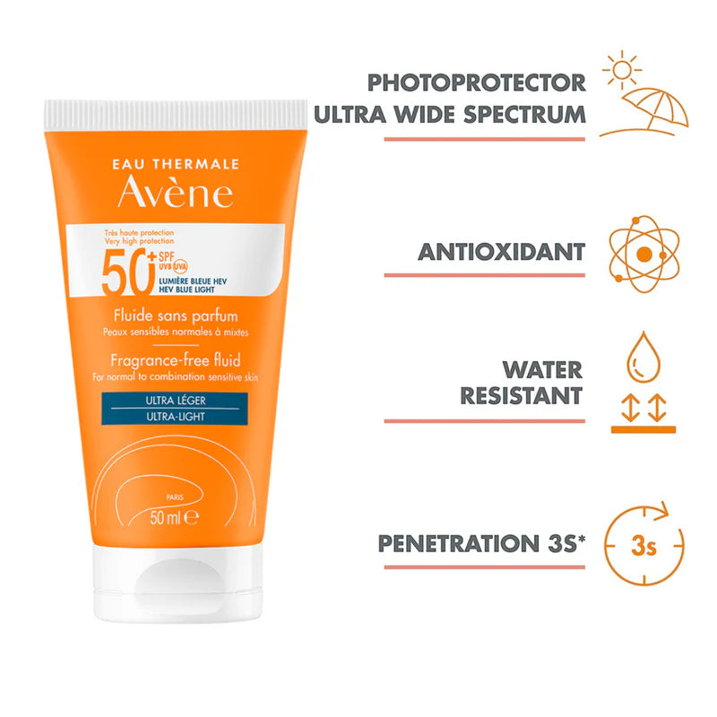 Avene Ultra Broad Spectrum Spf50+ Fragrance Free Fluid For Normal To Combination Sensitive Skin