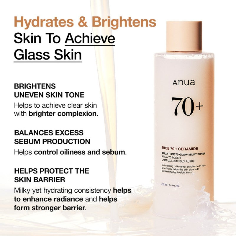 RICE 70 GLOW MILKY TONER 250 ML-ANUA-HBYTALA