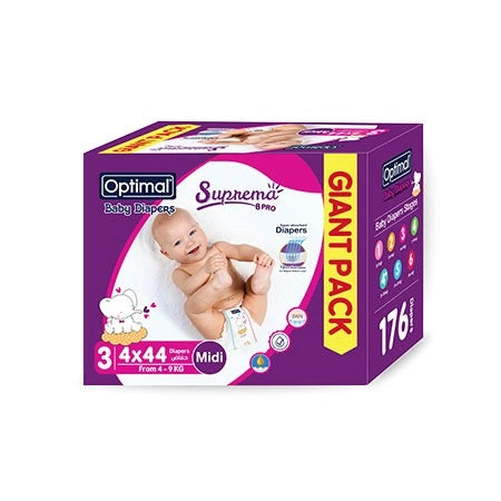 Optimal Giant pack baby diapers 3 (4-9 Kg)-176 Pcs Medi